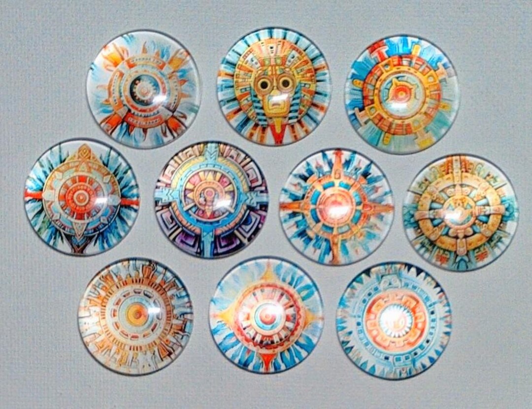 TRIBAL MANDALAS Magnet Set of 10 One Inch Round Glass Dome *soft and ...