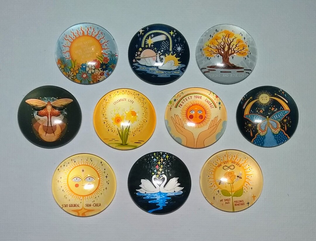 POSITIVE AFFIRMATIONS and VIBES Magnet Set of 10 One Inch Round Glass ...