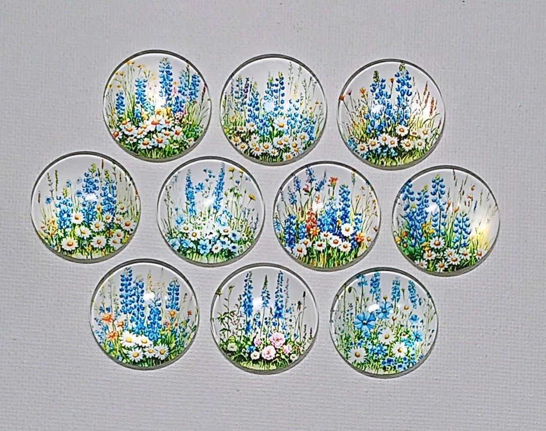 WILDFLOWER FIELDS MAGNET Set of 10 One Inch Round Glass Dome *soft and ...