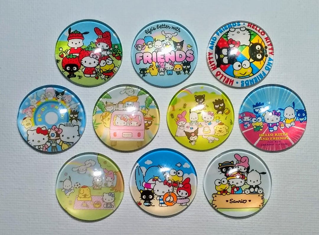 CARTOON Magnet Set of 10 One Inch Round Glass Dome Mom Friend Relative ...