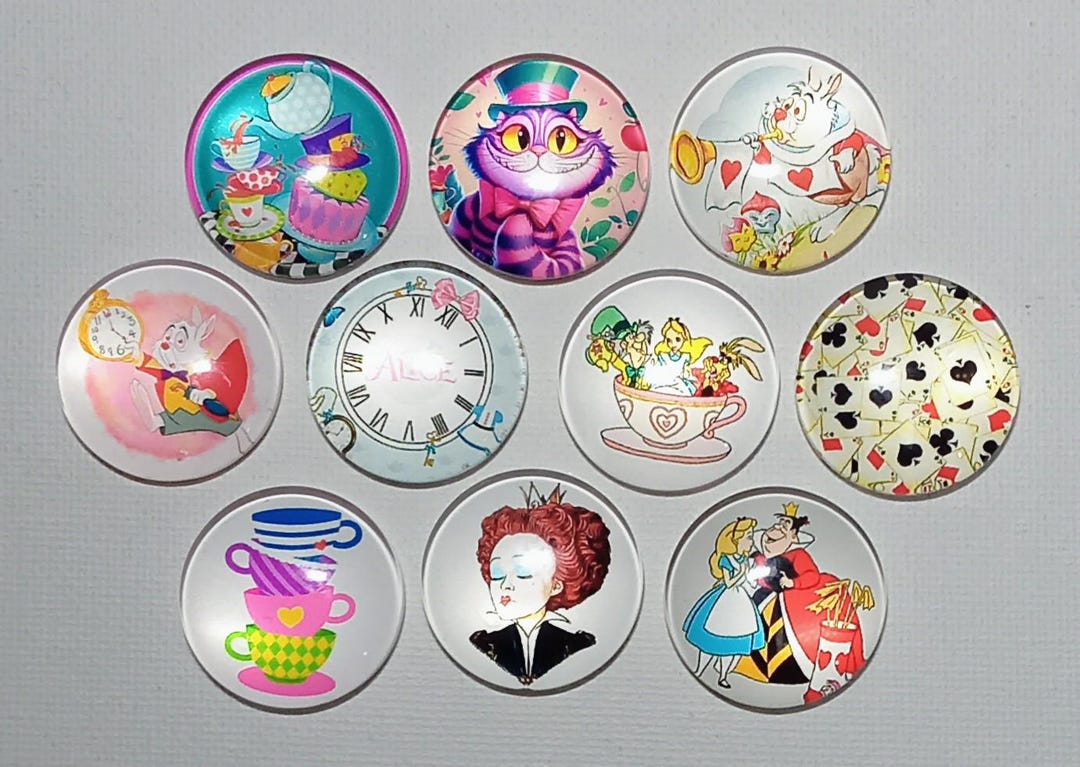 Cartoon ALICE Magnet Set of 10 One Inch Round Glass Dome - Etsy