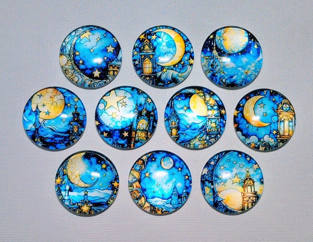 FANTASY CELESTIAL Magnet Set of 10 One Inch Round Glass Dome *medieval ...