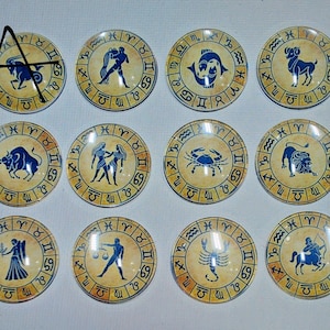 ZODIAC CONSTELLATIONS MAGNETS *Choose Set A or B* Set of 12 One Inch Round Glass Dome Birthday Mom Relative Thanks Friend She Shed Hang Art!