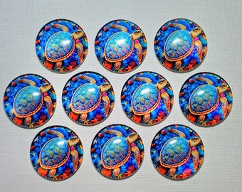 SEA TURTLES Magnets Set of 10 One Inch Round Glass Dome Gift Ocean Life Sea Turtle Lover Birthday Beach House Friend *ALL SaME DeSIGN*