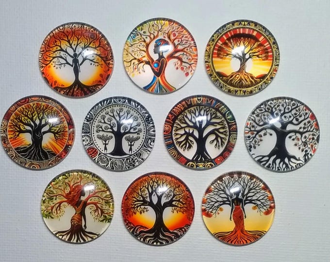 MOTHER EARTH WISHING Trees Magnet Set of 10 One Inch Round Glass Dome ...