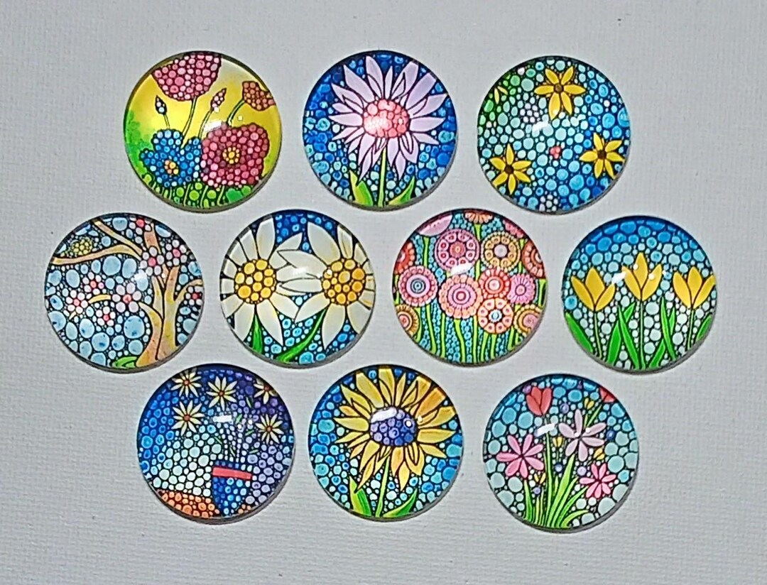 BUBBLE ART FLOWERS Magnets Set of 10 One Inch Round Glass Dome - Etsy