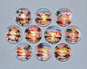 PALM Trees Water Sunset Landscape MAGNETS Set of 10 One Inch Round ...