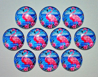 FLAMINGO MAGNET Set of 10 One Inch Round Glass Dome  Gift Her Mom Office She Shed Birthday Thank You Best Friend *ALL SaME DeSIGN*