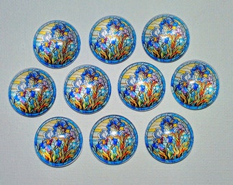 STAINED GLaSS IRIS LOVER Magnets Set of 10 One Inch Round Glass Dome *All SaME DESiGN* Gift Mom Relative Friend Birthday Thank IRiS FLoWERS