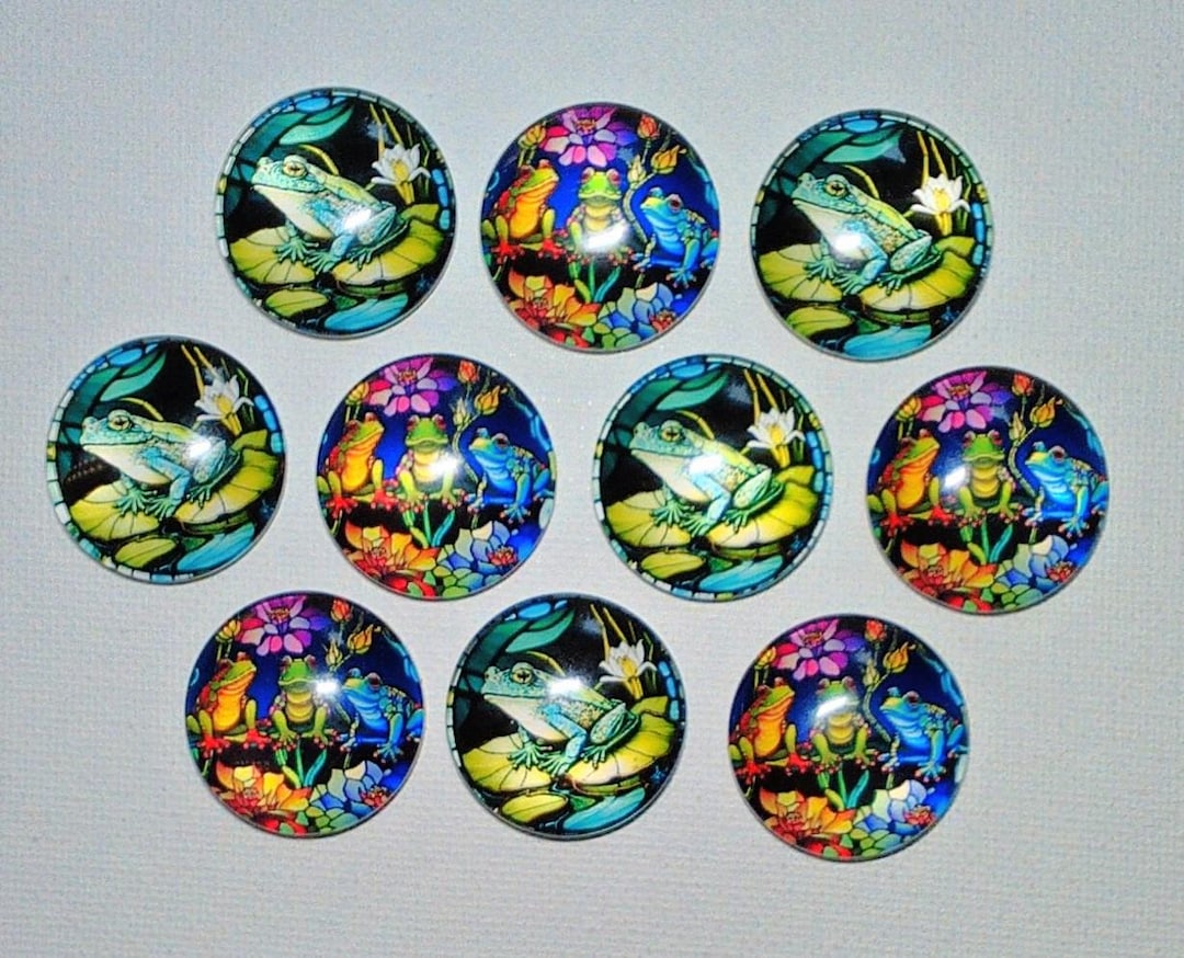 FROG Magnets Set of 10 One Inch Round Glass Dome *five of Each Design ...