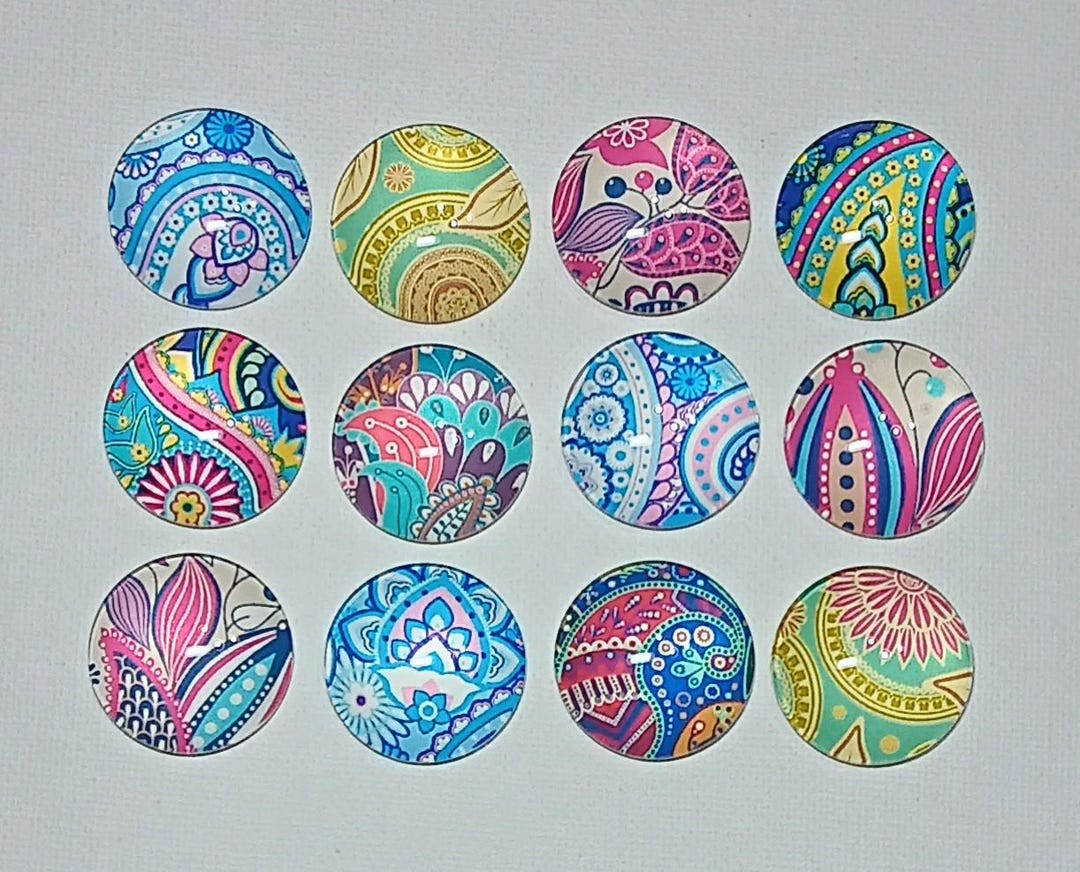 BOHO PAISLEY FLORAL Magnet Set of 12 One Inch Round Glass Dome - Etsy