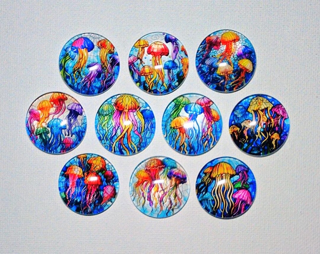 OCEAN JELLYFISH MAGNET Set of 10 One Inch Round Glass Dome - Etsy