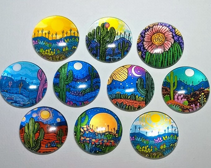 CONTEMPORARY Desert LANDSCAPE MAGNET Set of 10 One Inch Round Glass ...