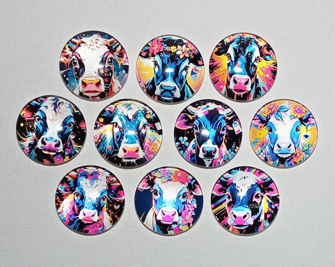 COWS Magnet Set of 10 One Inch Round Glass Dome - Etsy