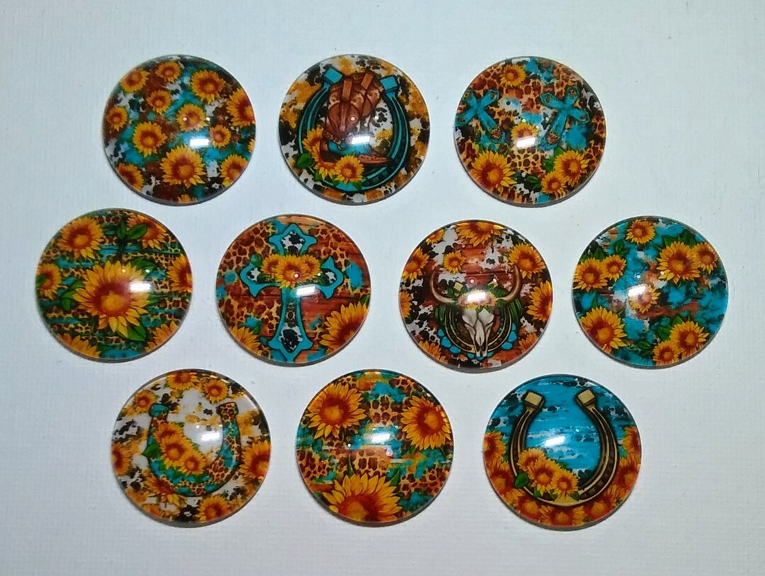 SUNFLOWER WESTERN Set of 10 One Inch Round Glass Dome - Etsy