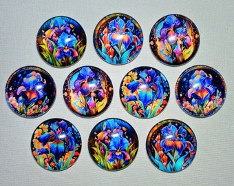 IRIS ART LOVER Magnets Set of 10 One Inch Round Glass Dome *2 of EaCH DESiGN* Gift Mom Relative Friend Birthday Thank IRiS FLoWERS