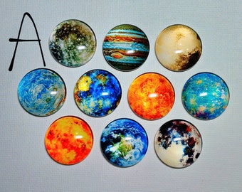 GALAXY SKY UNIVERSE Magnet Set of Ten 1" Round Glass Dome *Choose Set A or B* Birthday Mom Friend Relative Man Cave Thanks Hang the Artwork!