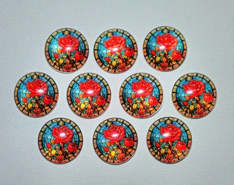 STAINED GLaSS ROSE LOVER Magnets Set of 10 One Inch Round Glass Dome *All SaME DeSIGN* Gift Mom Relative Friend Birthday ReD RoSE FLoWERS