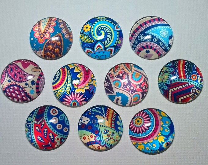 BOHO PAISLEY FLORAL Magnet Set of 10 One Inch Round Glass Dome ...