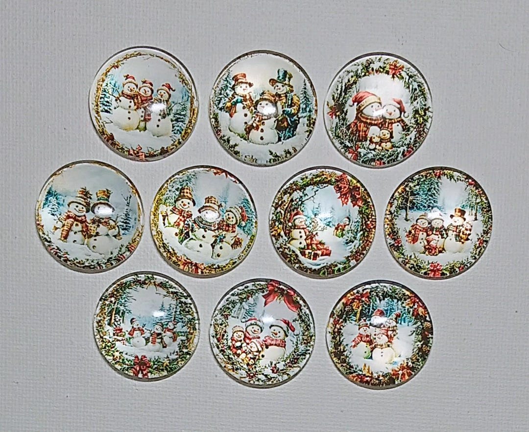 SNOWMAN FAMILIES Magnet Set of Ten One Inch Round Glass Dome - Etsy