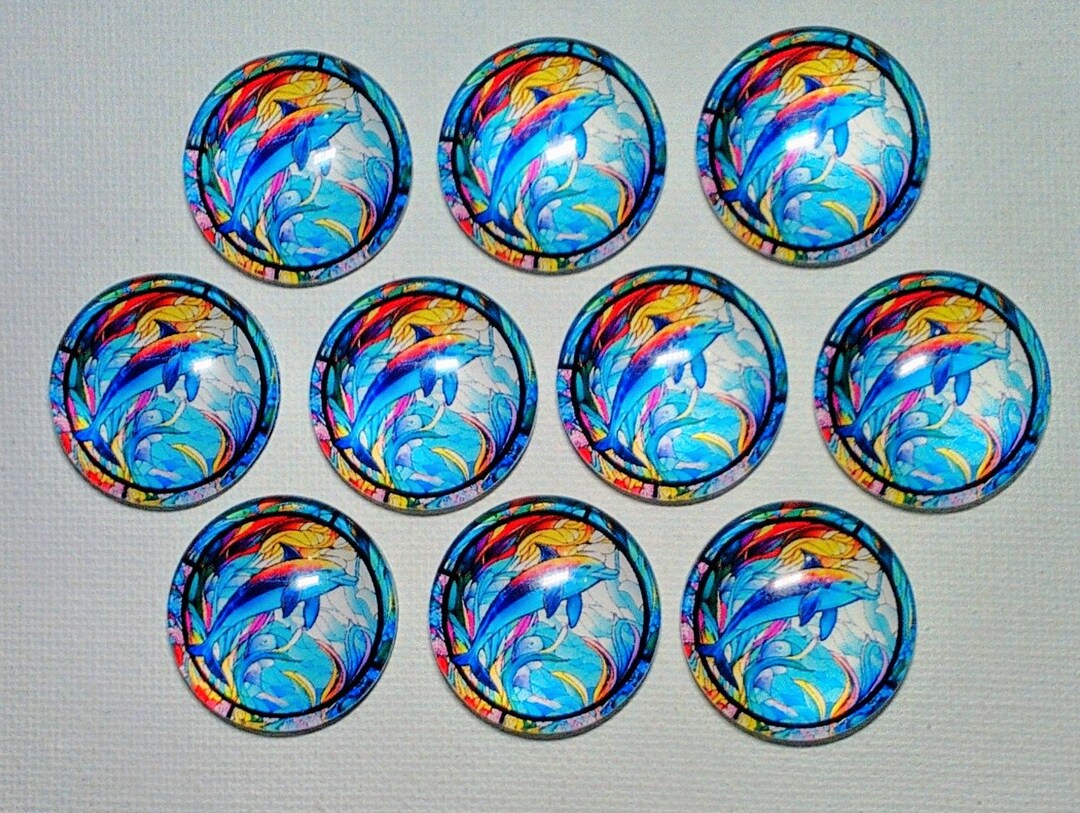 DOLPHIN FISH Magnets Set of 10 One Inch Round Glass Dome Gift Ocean ...