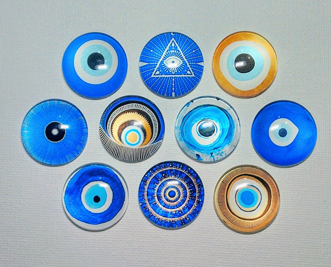 EVIL EYE OM Zen Magnet Set of 10 One Inch Round Glass Dome *protection ...