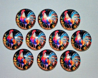 ROOSTER Magnet Set of 10 One Inch Round Glass Dome Farm Love Gift Birthday Mom Relative Thanks Friend RoOSTER *ALL SaME DeSIGN*
