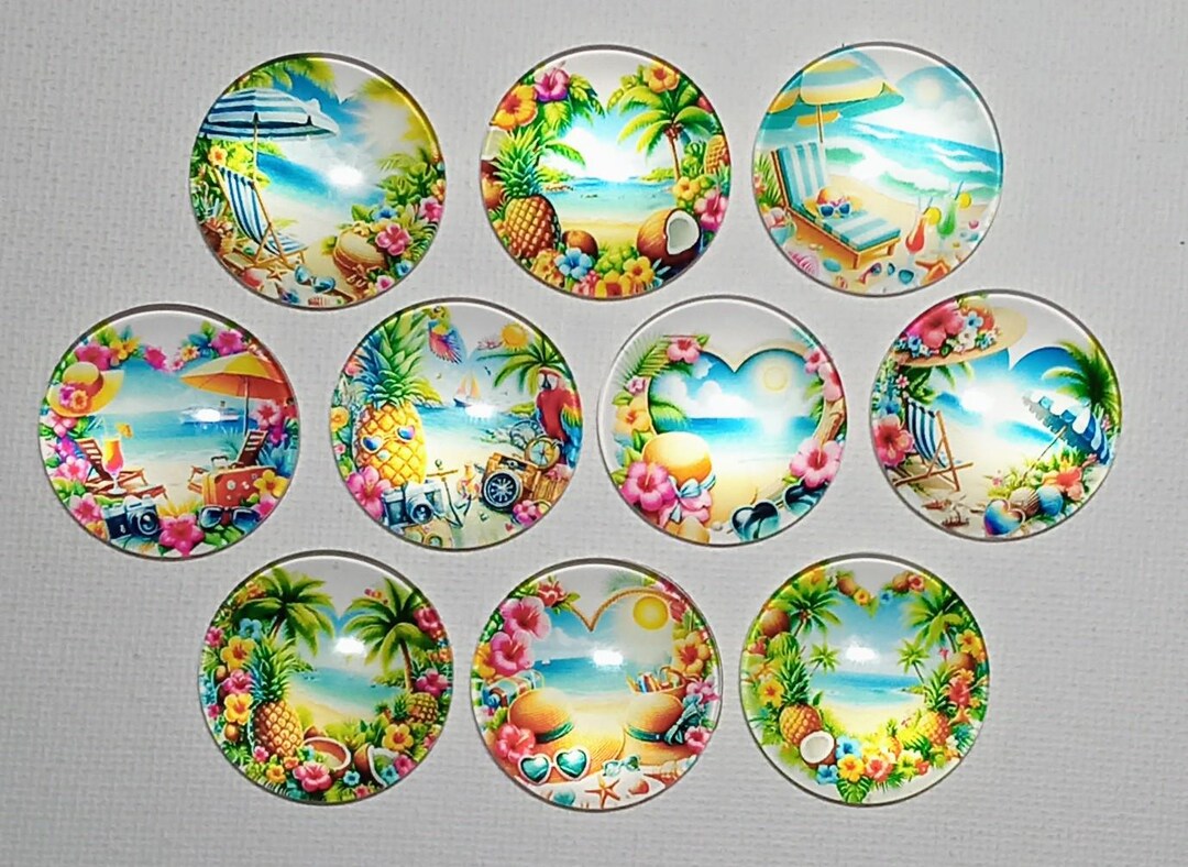 TROPICAL BEACH LOVE Magnets Set of 10 One Inch Round Glass Dome - Etsy