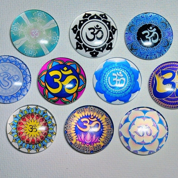 OM SPIRITUAL Sound of the Universe Affirmation Magnet Set of 10 Round 1 inch Glass Dome Birthday Mom Her Him Friend Relative Hang Artwork!