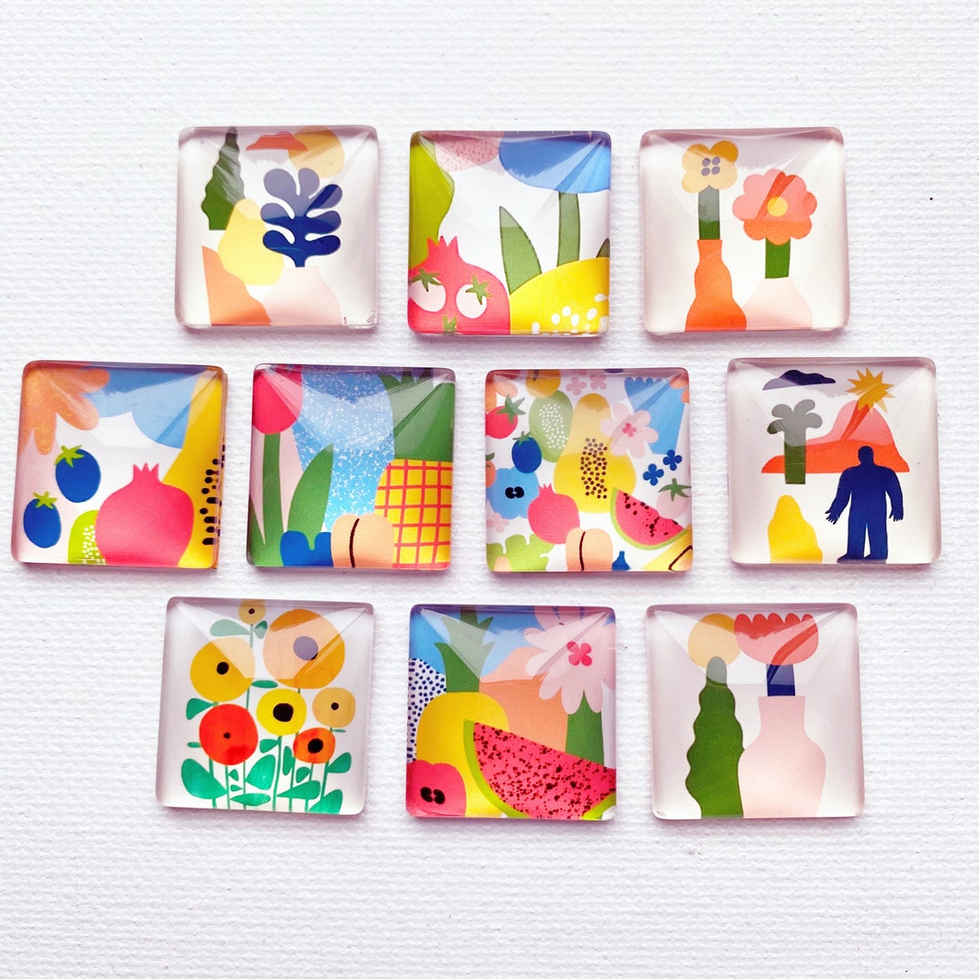 ABSTRACT PAPERCUT MAGNET Set of 10 One Inch Square Glass Dome - Etsy