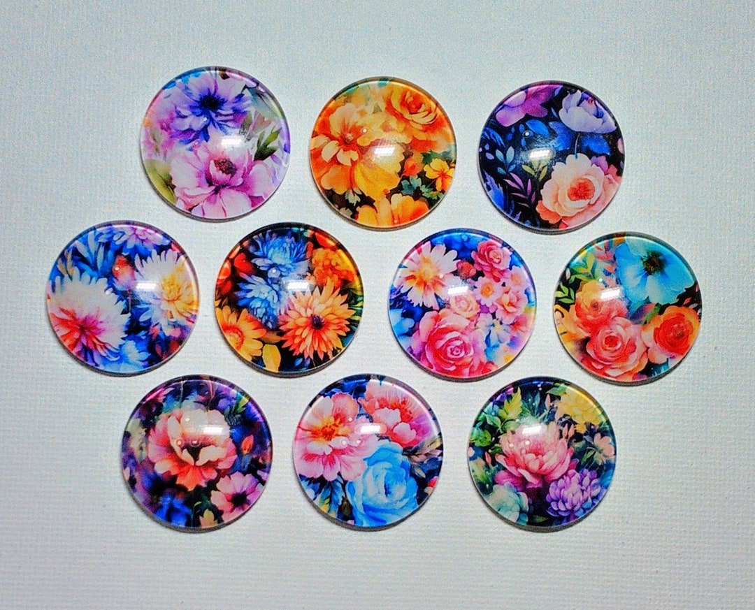 FLOWERS MAGNET Set of Ten One Inch Round Glass Dome - Etsy