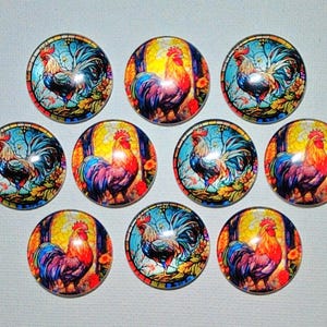 ROOSTER Magnet Set of 10 One Inch Round Glass Dome Farm Love Gift Birthday Mom Relative Thanks Friend RoOSTER *Five of each DeSIGN*