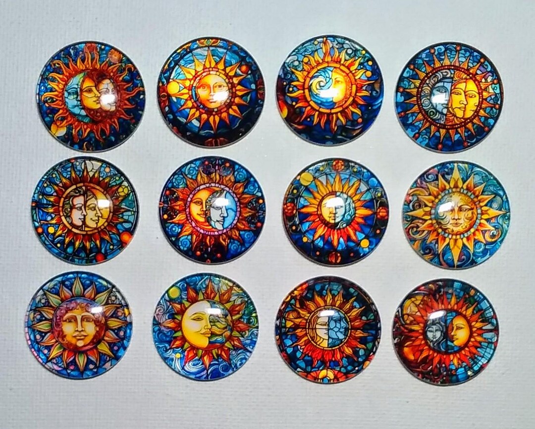 SUN Moon CELESTIAL Magnet Set of 12 One Inch Round Glass Dome - Etsy