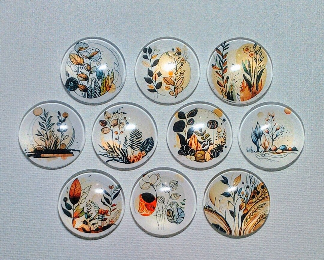Boho Nature Art Magnet Set of 10 One Inch Round Glass Dome *soft and ...