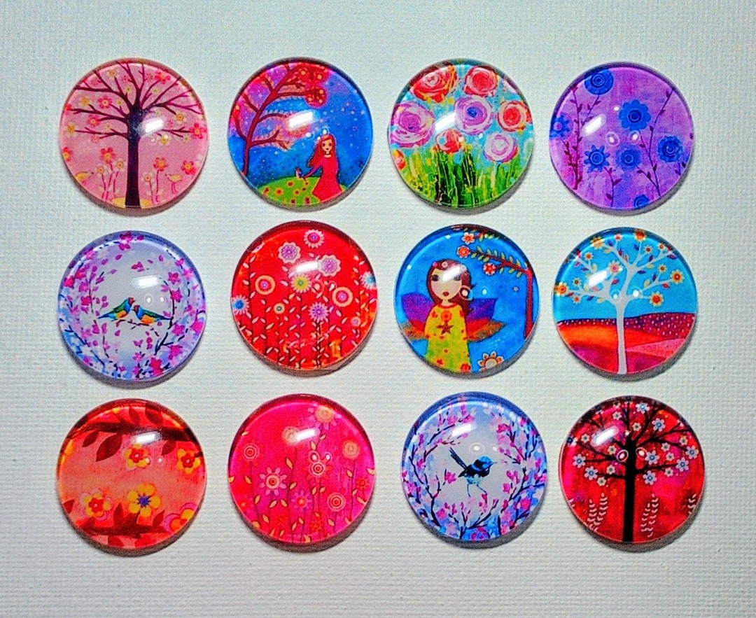 WHIMSICAL NATURE ART Magnets Set of 12 One Inch Round Glass Dome - Etsy