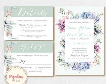 Succulent invitation Succulent RSVP Succulent Wedding Invitation Set Succulent wedding set Wedding RSVP card Succulent Details insert