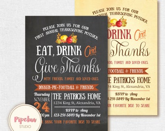 Thanksgiving invitation. Printable Thanksgiving invite. Personalized. Thanksgiving dinner invite. Chalkboard thanksgiving invitation.