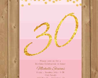 Pink and Gold, Glitter Confetti Invitation - Birthday invite - 30th Birthday - 20th Birthday - Any age - Printable.