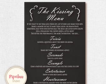 Kissing Menu Printable, Wedding Kissing Menu Template, Wedding reception sign, Wedding Game, Instant Download PDF