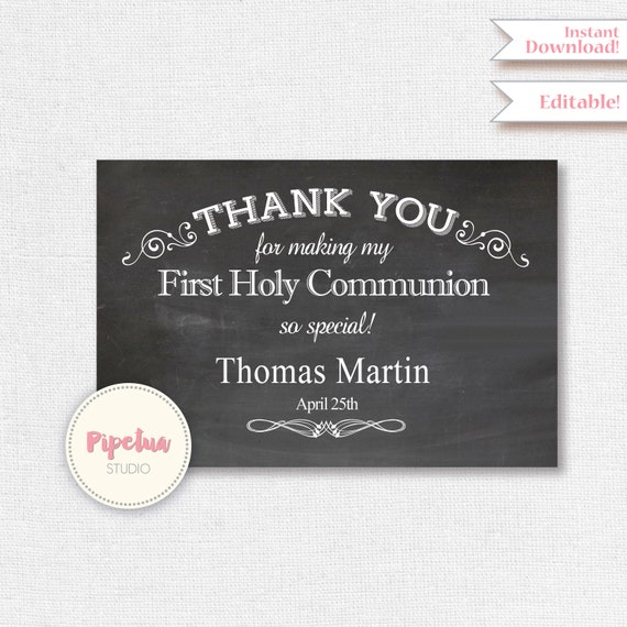 First Communion Thank You Card. First Holy Communion Editable Etsy