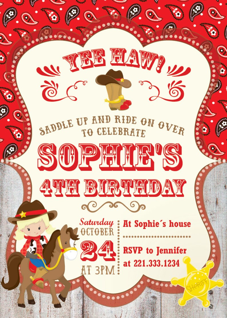 Cowgirl Invitation. Cowgirl Birthday Party. Cowgirl Printable | Etsy