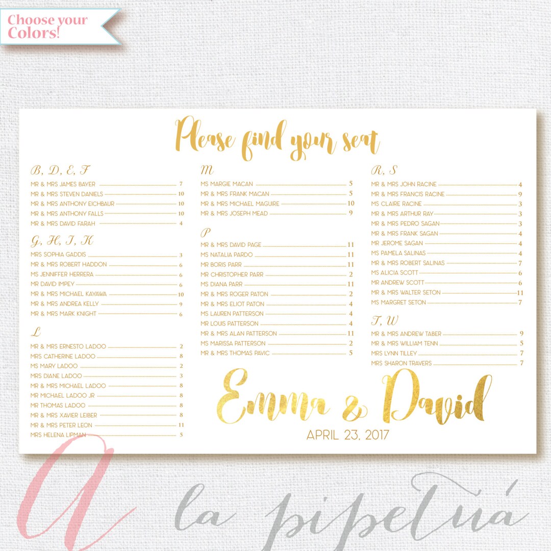 Wedding Seating Chart. Printable Wedding Seating Chart. - Etsy