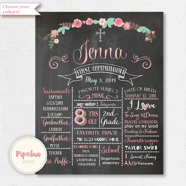 Chalkboard poster. First Communion Poster. Baptism poster. First Communion Chalkboard Poster. First Holy Communion. Baptism Chalkboard.