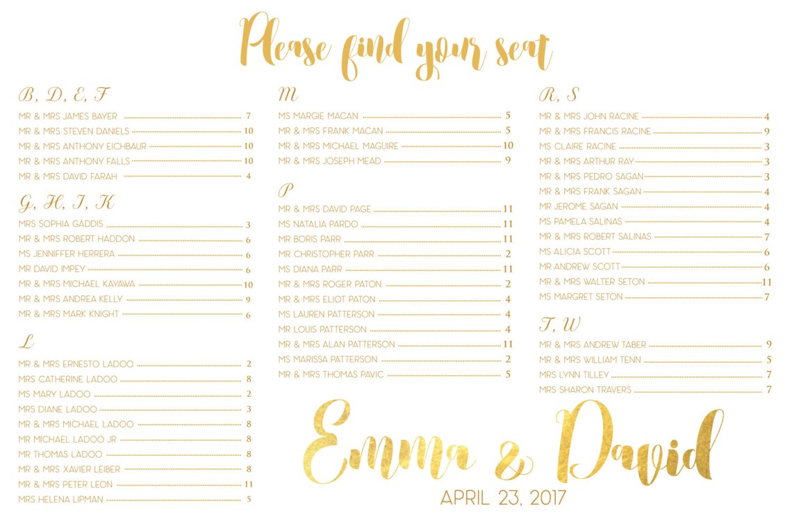 Wedding Seating Chart. Printable Wedding Seating Chart. - Etsy