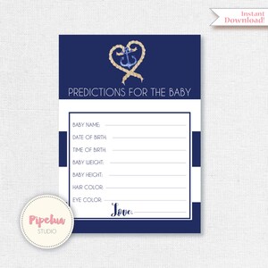 Prédictions pour le jeu de bébé, Prédictions nautiques pour le jeu de bébé, Jeu de douche de bébé, Jeu de douche de bébé nautique. Jeux de douche nautique