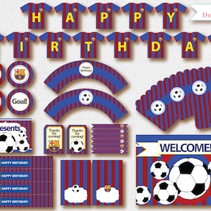 Soccer printables. Instant download. Barcelona Printables. Matching Custom invitation available. Barcelona inspired printables.
