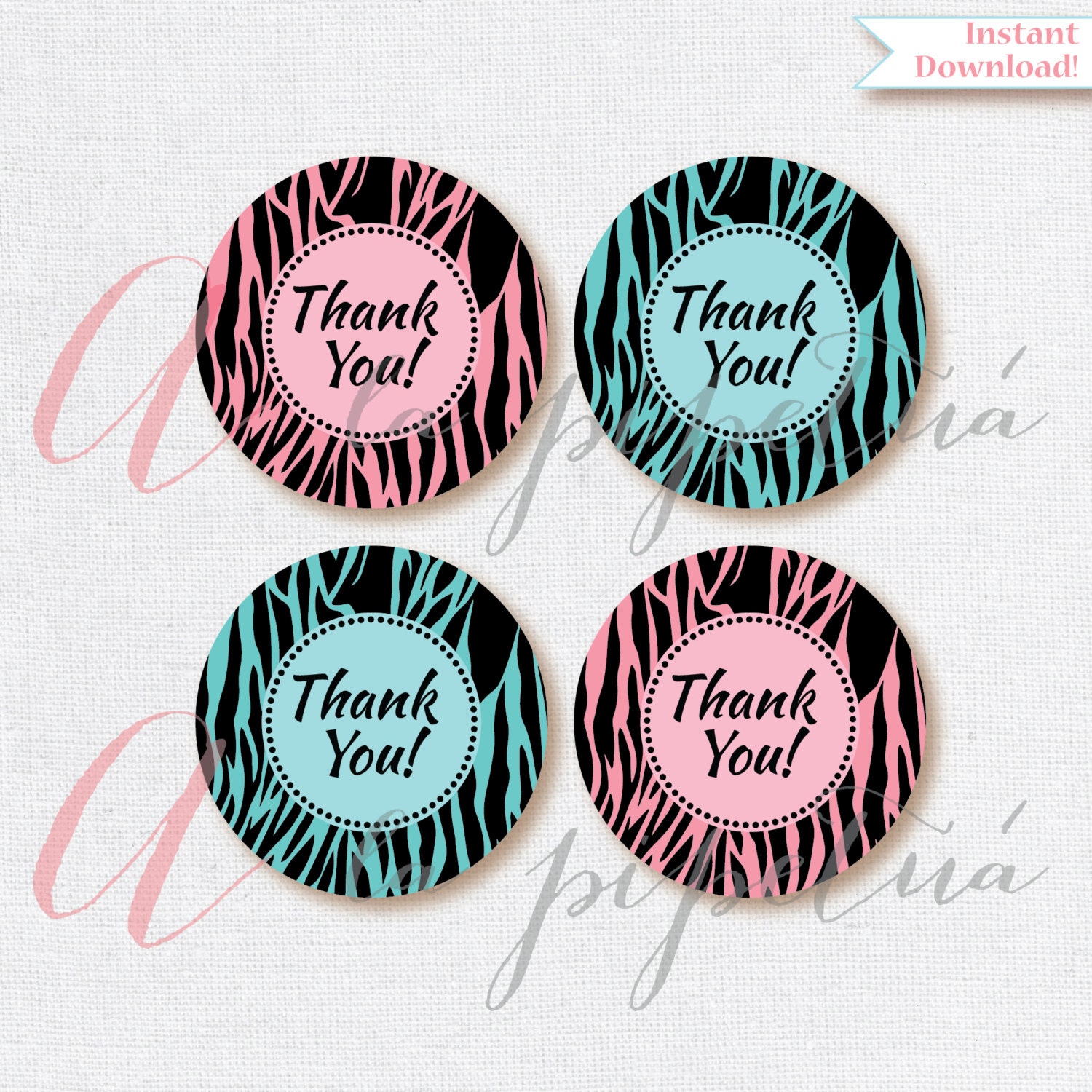 Thank You Favor Tags .zebra Tags. Blue Zebra Tags. Pink Zebra Etsy