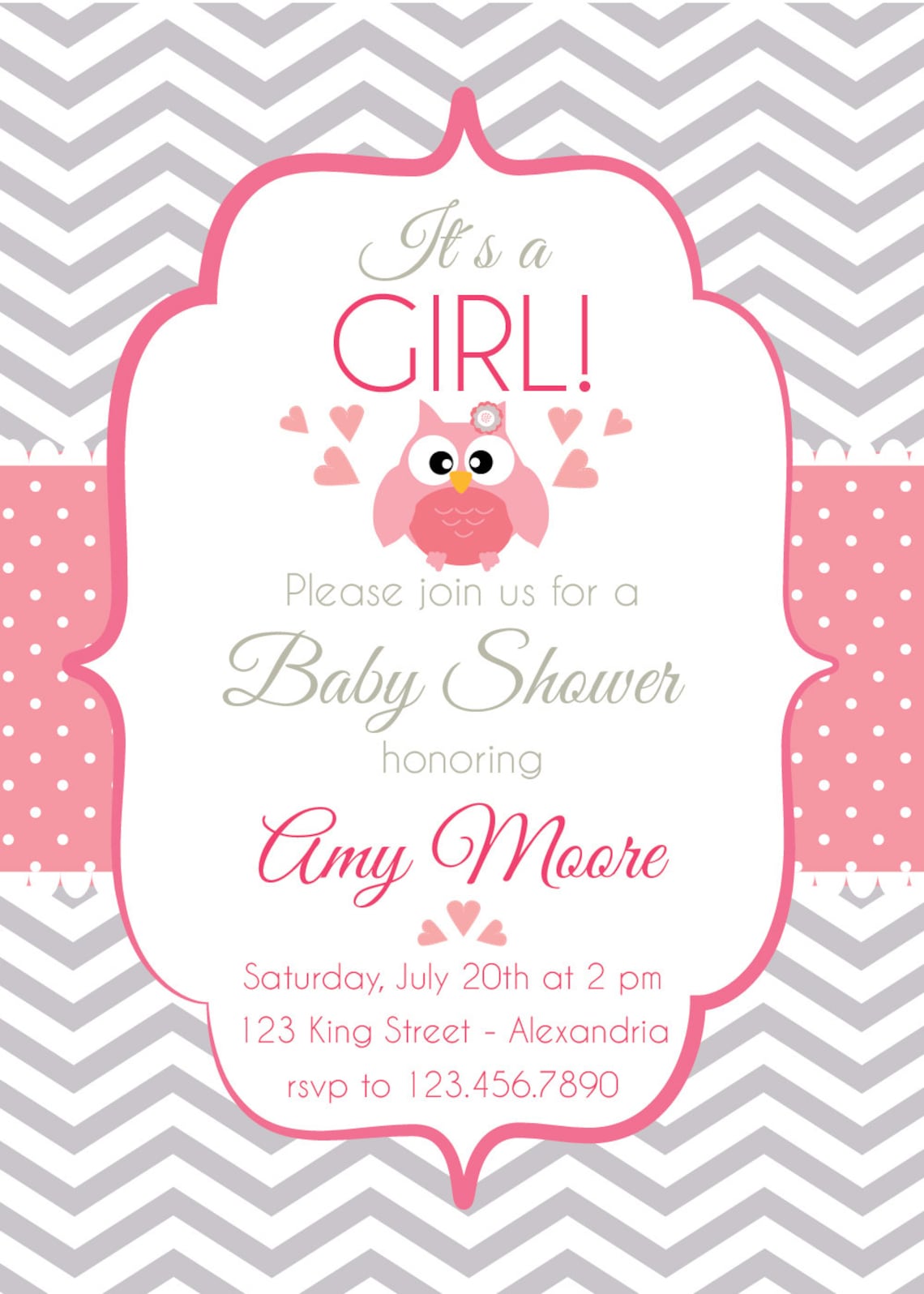 Baby Shower Invitation. Baby Girl. Chevron Style Babyshower Etsy