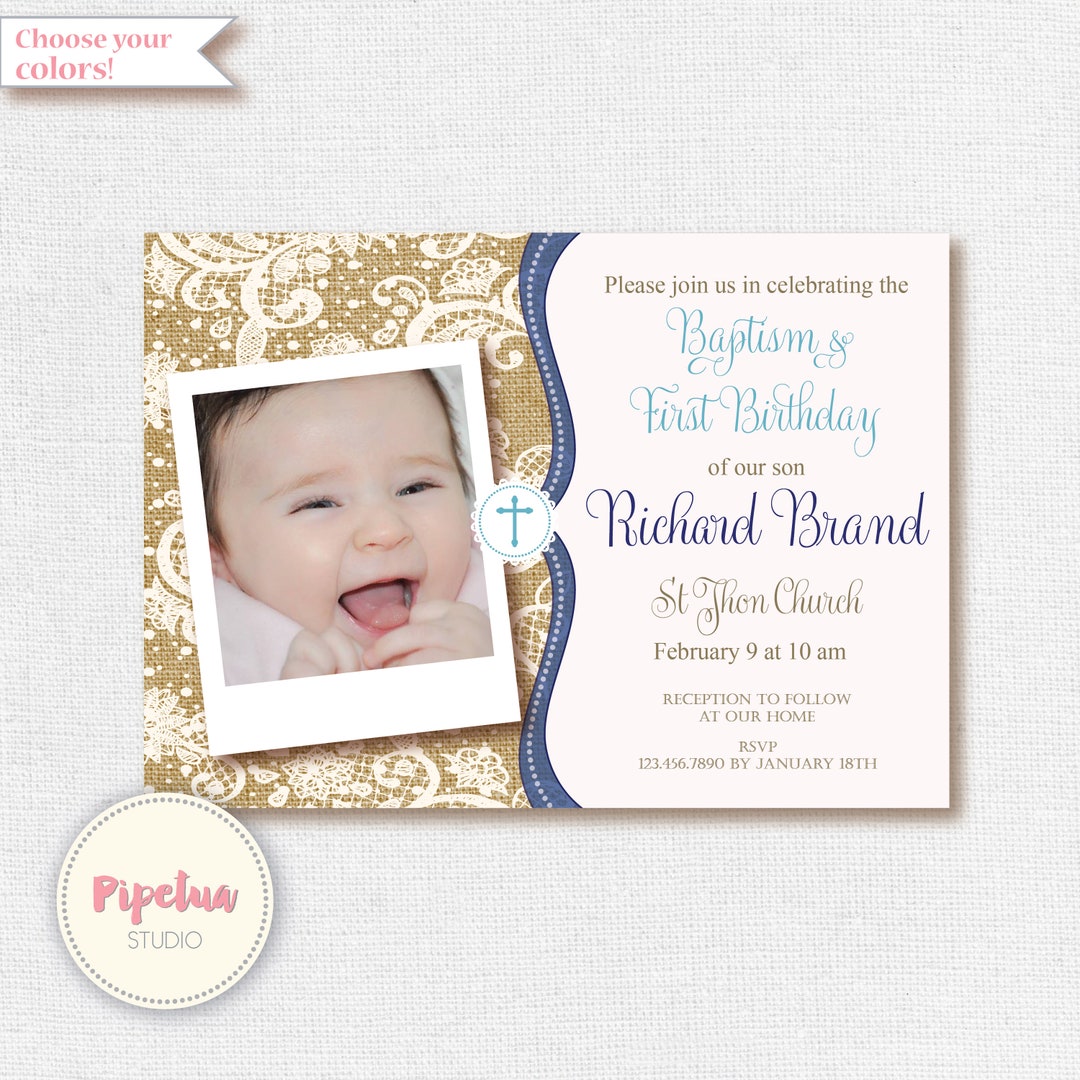 Baptism Invitation. Burlap Invite. Burlap and Lace Invitation. Etsy
