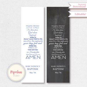 Baptism favor. Baptism bookmark. Printable bookmark. Editable Baptism bookmark. Baptism tag. Editable baptism favor. Instant download